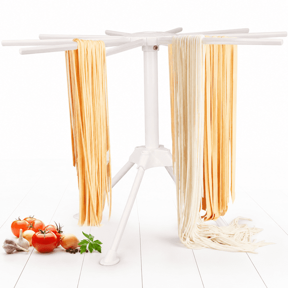 Portable Collapsible Pasta Drying Rack with 10 Bars White Noodle Hanger