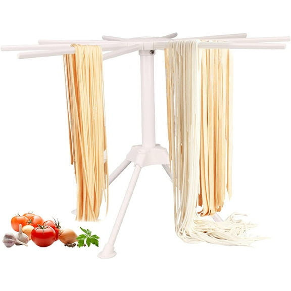 Portable Pasta Drying Rack with 10 Bars Handles, Collapsible Household Noodle Hanging Tree Holder, Lightweight, Practical, Easy to Storage and Clean,White