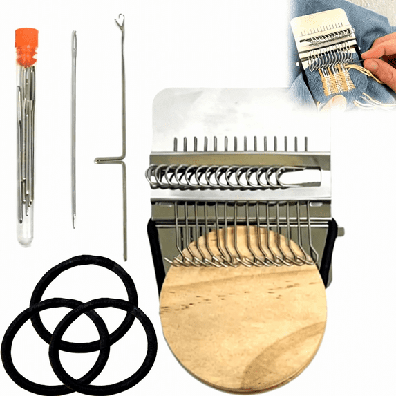 Portable Patch Loom Kit, DIY Darning Loom for Fabric Repair, Mini Patchmaker Loom, Quick Mending Tool Set for Clothes and DIY Projects(28 Hooks)