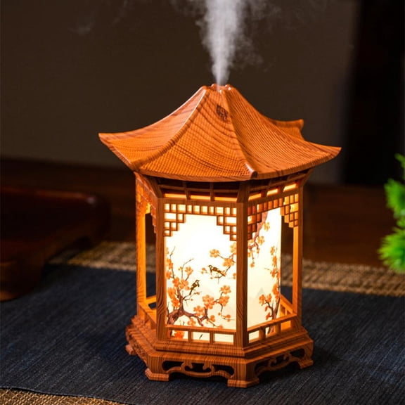 Portable Pavilion Shape Humidifier with Dual Spray Modes, Zen Pavilion Lantern Aroma Diffuser & Night Light, Essential Oil Diffuser, Adjustable Night Light for Bedroom Aromatherapy
