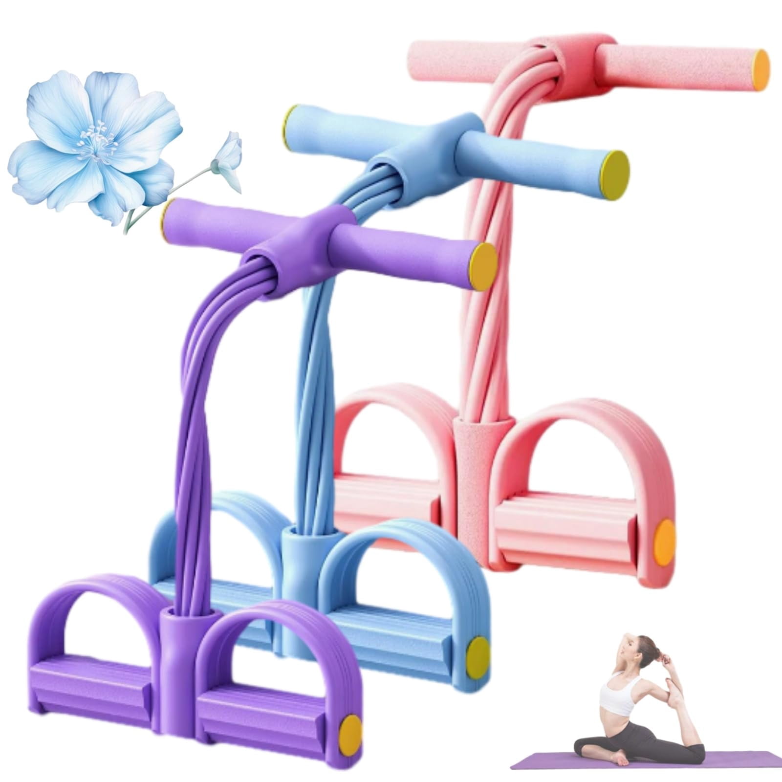 Portable Pedal Resistance Band with Handle, Heavy Duty Abdominal Crunch Fitness Equipment, Fitness Resistance Bands for Stretching and Yoga, Leg & Core Workout, Non-Slip Foot Pedal
