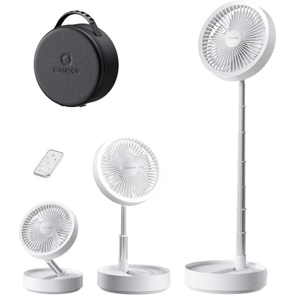Portable Pedestal Fan 16000mAh Battery [Max 74h Runtime], Foldable Oscillating Standing Fan, Collapsible Desk Fans, LED Light, Case & Remote Control 4 Speeds for Outdoor Travel Camping (Black)