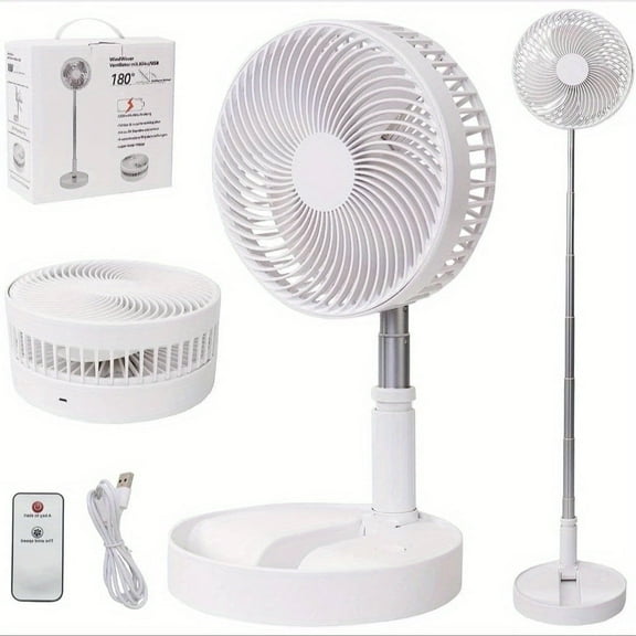 Portable Pedestal Fan, Foldaway Standing Fan Foldable Desk Fan, Remote Control Telescopic 4 Speed Quiet Timer Fan for Home Kitchen Outdoor Camping