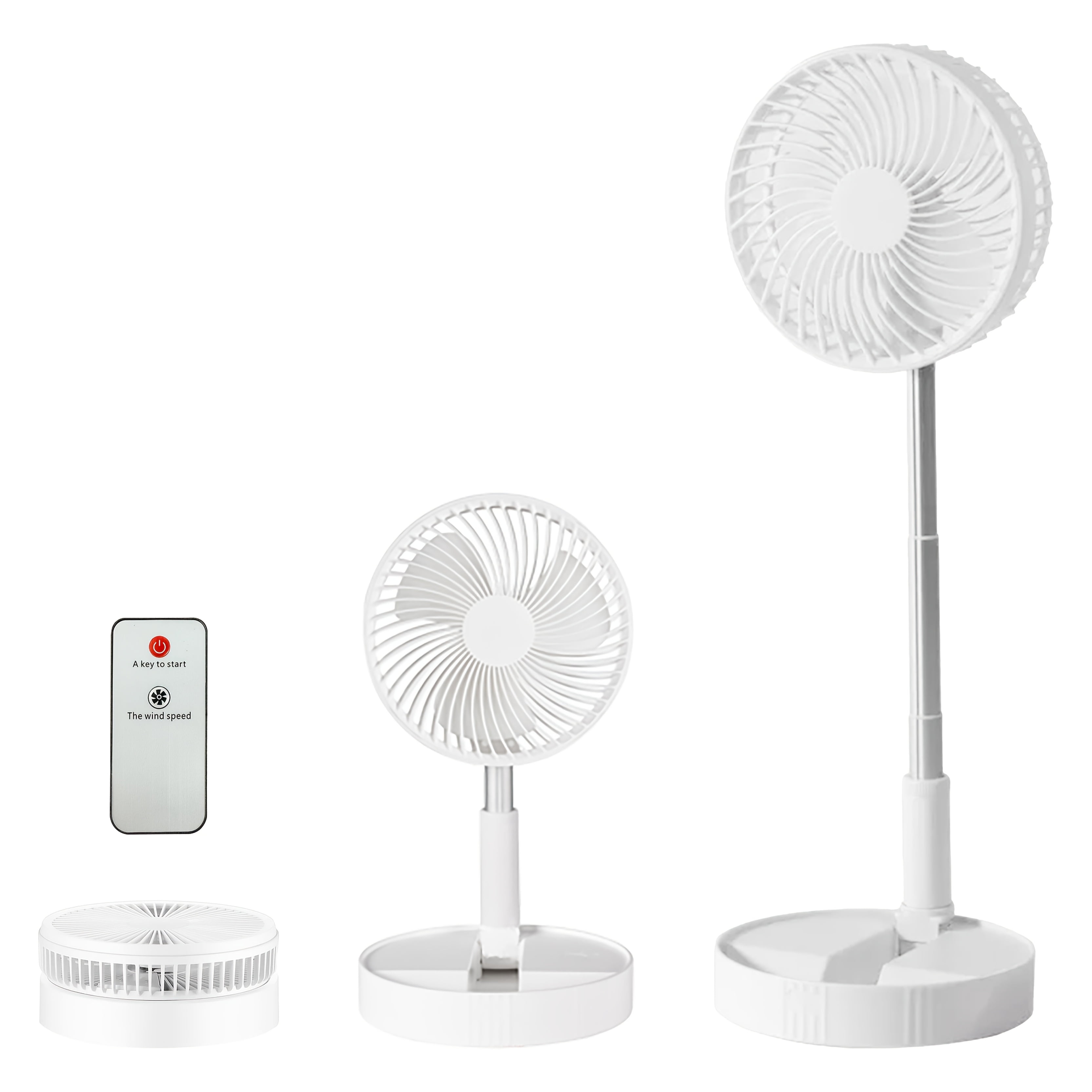 Portable Pedestal Fan, Foldaway Standing Fan Foldable Desk Fan, Remote Control Telescopic 4 Speed Quiet Timer Fan for Home Kitchen Outdoor Camping