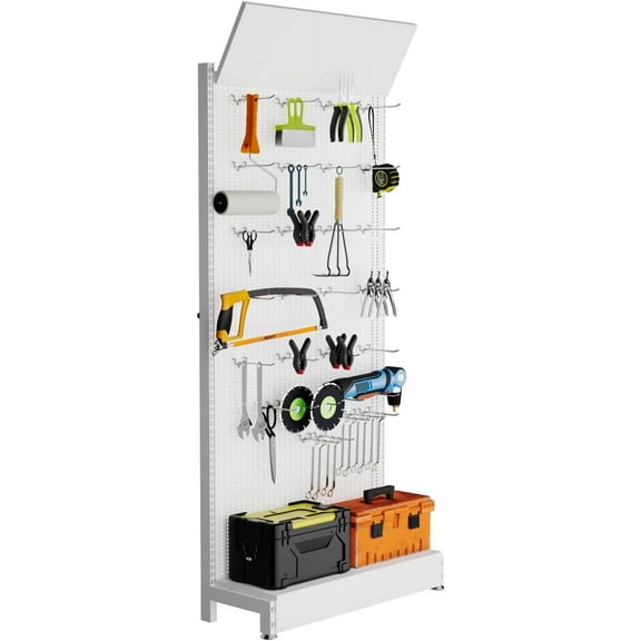 Portable Pegboard Organizer with 30 Hooks - Metal Shelving Panel for DIY Projects, Kitchen Decor, or Retail Display