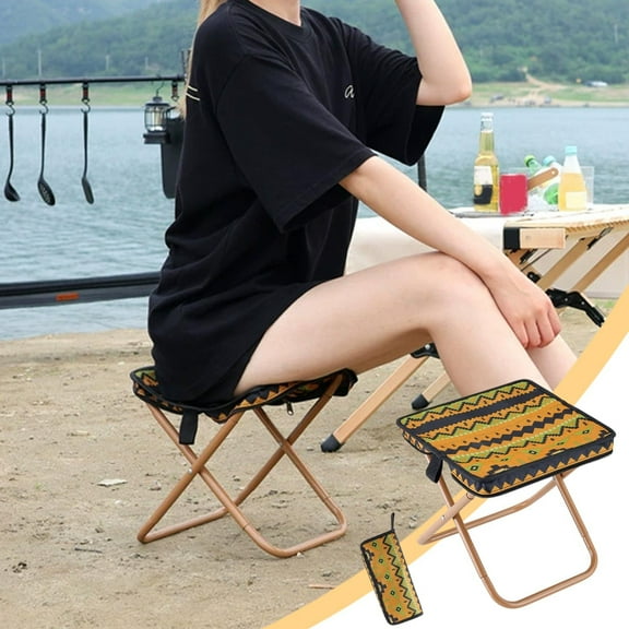 Portable Pencil Bag Style Folding Stool with 600D Cloth Seat and Steel Tube Frame, Folding Stool, Camping Chair, 28x28x28cm Lightweight Compact Design