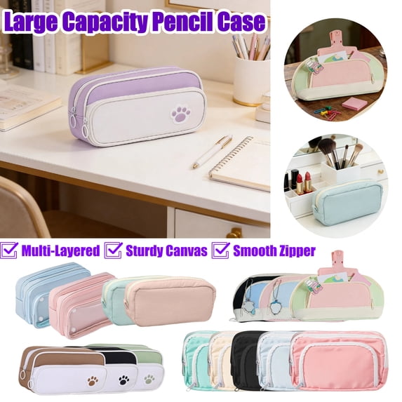 Portable Pencil Case, Large Capacity Canvas Pen Pouch, Multi-Layer Zipper Stationery Bag, for College Office Work Home Back to College, AKLJWH - #21 Purple-1PC