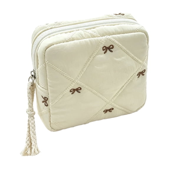 Portable Period Bags for Women, Small Make Up Storage Bag, Cute Bow Sanitary Napkin Storage Bag, Period Bag Quilted Tampon Pouch for Purse (White)