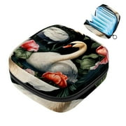 Portable Period Kit Bag Feminine Product Pouch for Girls for Pads Bag and Tampons with Zipper, Swan