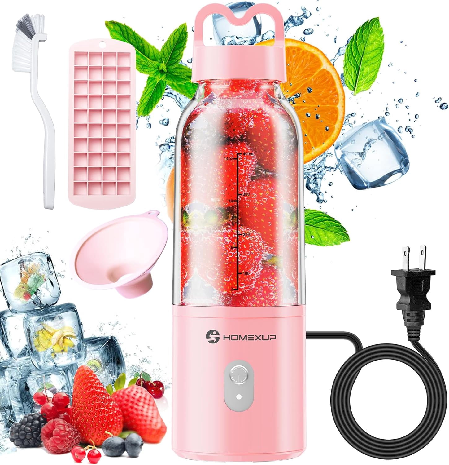 Portable Personal Blender 17 OZ/500 ML Juicer, 175W Size Blender, Ideal for Smoothies, Ice Blending, Juicing, and Food Processing, Compact, Convenient, Versatile (Pink)