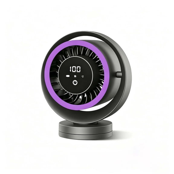 Portable Personal Circulation Fan, 100-Speed Adjustable Quiet Desk Fan with LED Touch Display, Type-C & Wireless Charging, Dual-Spirals Air Duct, for Bedroom Office Home,Black & Purple
