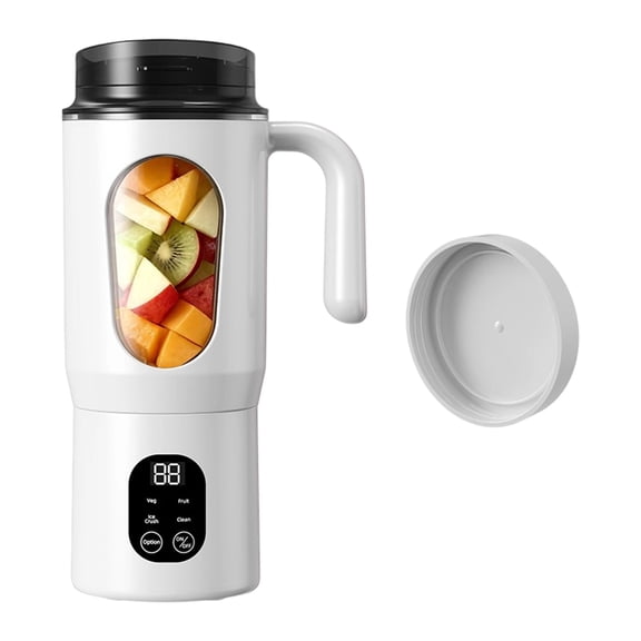 Portable Personal Juicer for Travel & Gym – Rechargeable Blender with Handle & Extra Lid – 12-Blade USB-C Smoothie Maker for Fresh Juice, Protein Shakes & On-the-Go Drinks(White)