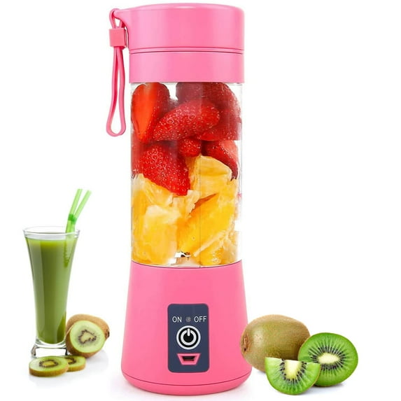 Portable Personal Mini Smoothie Blender: Single Small Size Fruit Juice Blender USB Rechargeable Shake Smoothies Mixer Battery Operated Individual Juicer Cup for Travel Camping Outdoor - Pink