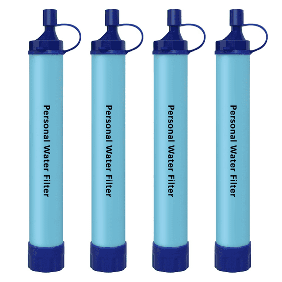 Portable Personal Water Filter Straw, for Hiking Camping Travel, Blue, 4 Pack