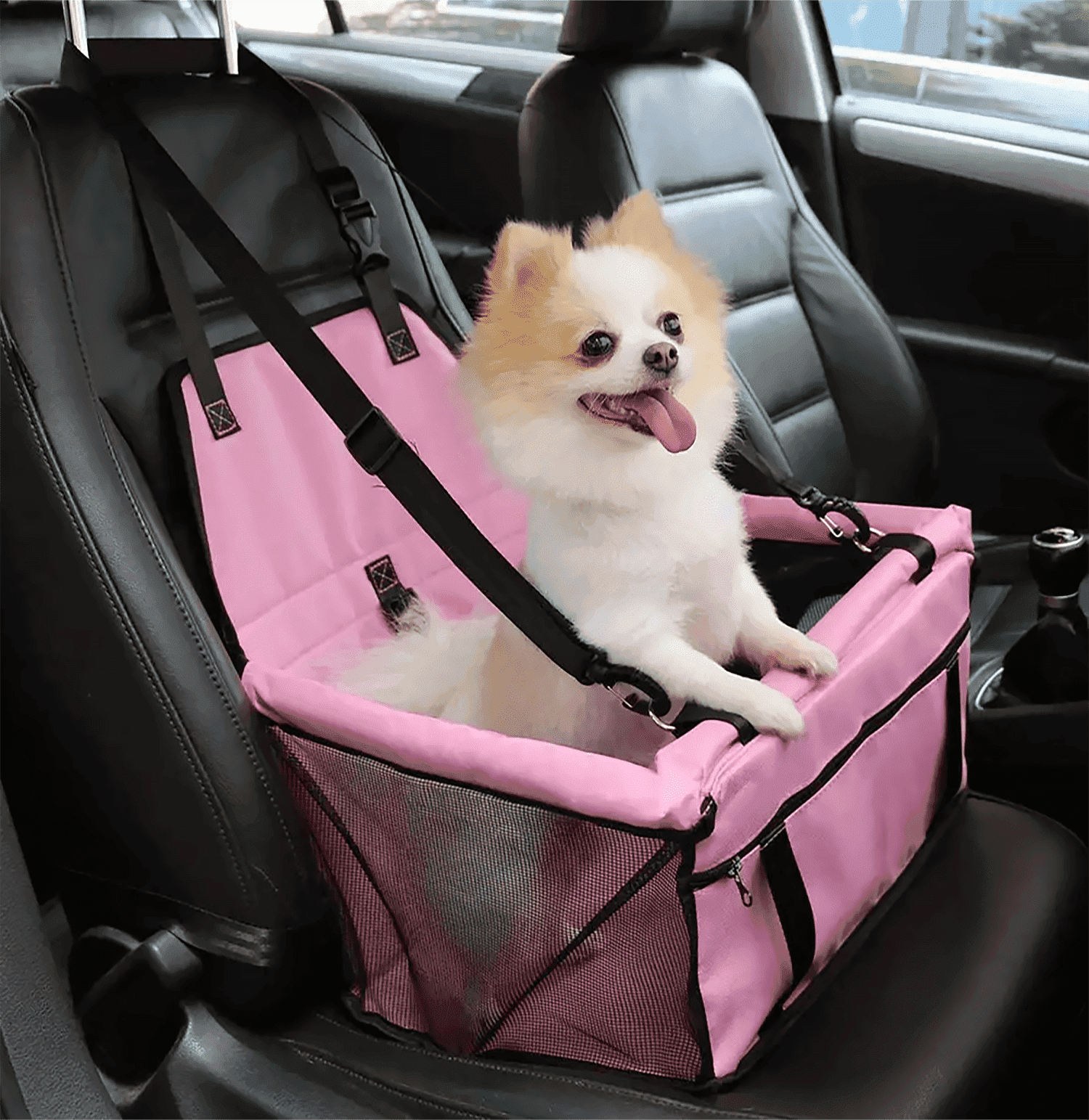 Portable Pet Car Seat Booster for Small Dogs, Travel Dog Car Seat with Clip-On Safety Leash and Sturdy PVC Frame, Anti-Collapse Design, Ideal for Small Dogs Under 25 lbs