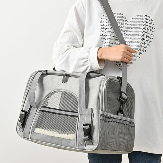 Portable Pet Carrier Bag,Pet Travel Carrier for Cats Dogs Puppies Bunny,Breathable Mesh Foldable Pet Soft-Sided Carrier with Zippers and Strip Pet Bag for Car Plane Trains Traveling