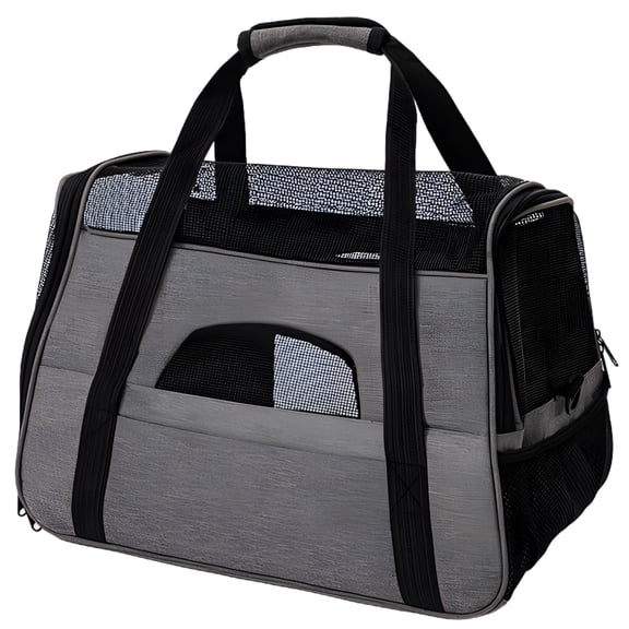 Portable Pet Carrier for Cats and Small Dogs, Soft Sided Cat Bag with Mesh Windows, Adjustable Strap, Oxford Fabric, Collapsible Design in Gray, 16.1 x 9.4 x 12.2 in / 41 x 24 x 31 cm