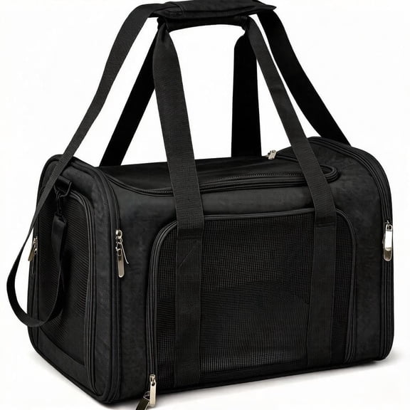 Portable Pet Carrier for Small/Medium Cats & Dogs (Max 25 Lbs), TSA Approved Soft-Sided Travel Bag, Collapsible with Removable Mat & Mesh Design(Black)
