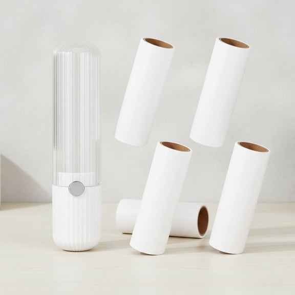 Portable Pet Hair Remover Travel Lint Roller White Pocket Lint Remover with 150 Sticky Sheets for Clothes Refillable Mini Lint-Roller Hair Pickup Roller (1 Handle+5 Roller Refills)