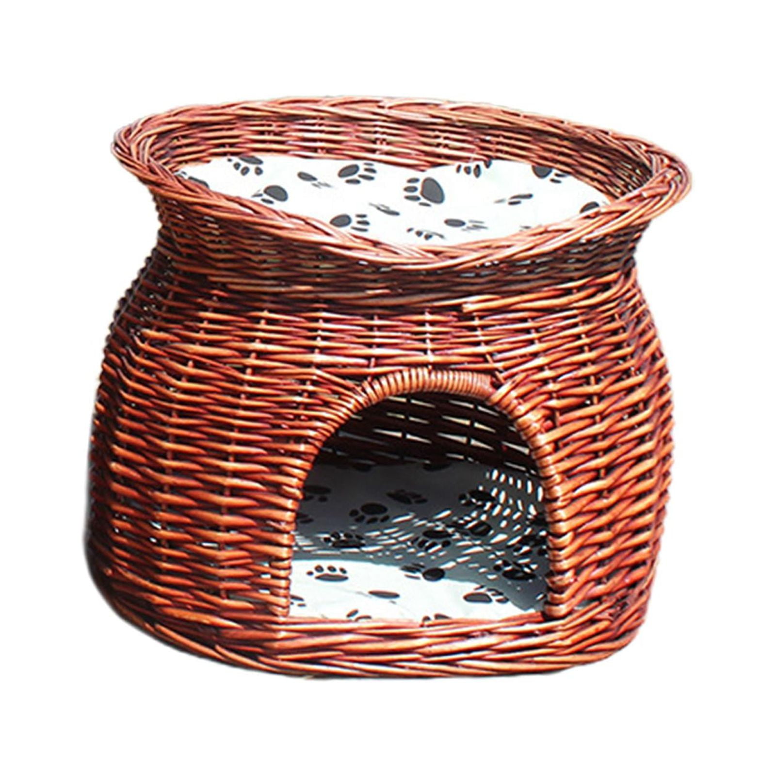 Portable Pet House, Rattan Woven Cat Nest Dog Bed, with Cushion Breathable Kitten Cave, Wicker