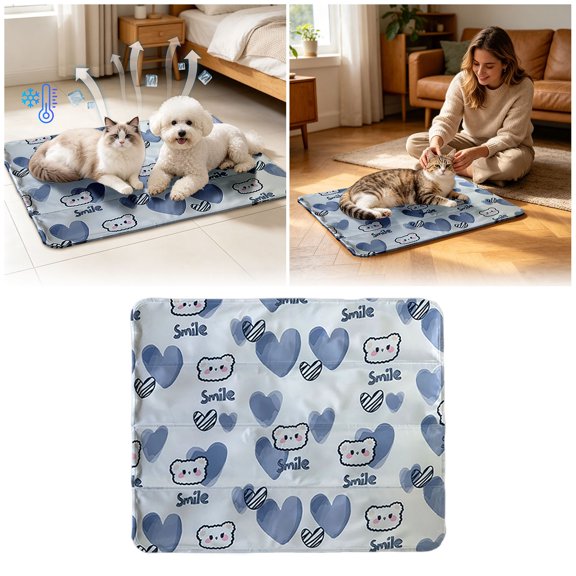 Portable Pet Ice Mat, Polyester Cooling Pad for Dogs Cats, Machine Washable Summer Cool Mat for Home Travel Car Crate Outdoor Use