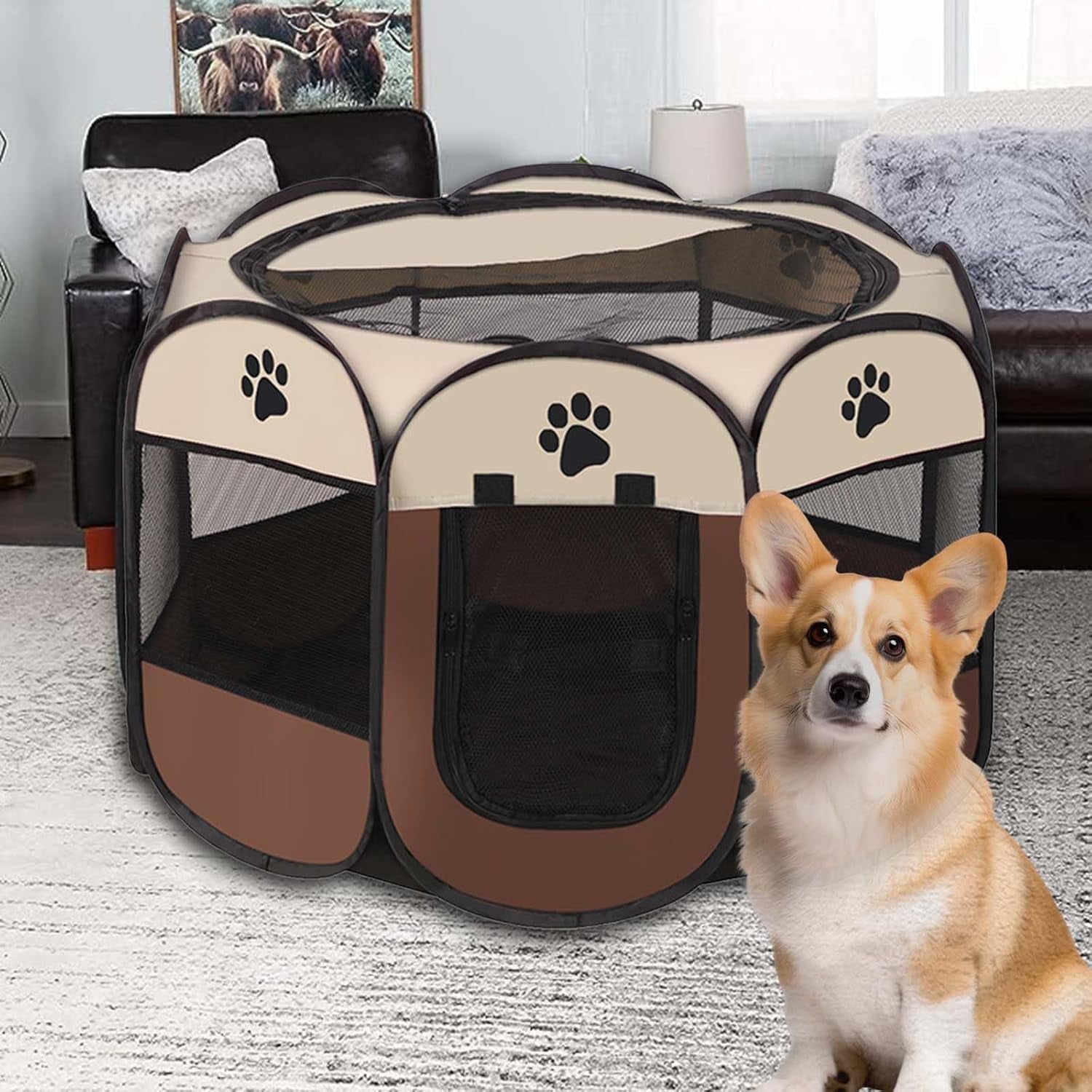 Portable Pet Playpen, Dog/Cat Playpen Foldable Pet Exercise Pen Tents Dog Kennel House Playground for Indoor Outdoor Travel Camping Use,30"x30"x18"