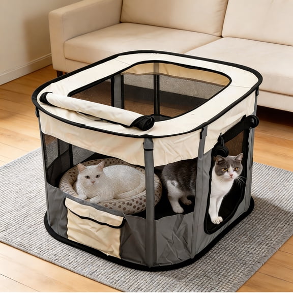 Portable Pet Playpen, Dog Cat Playpen, Foldable Pet Exercise Pen Tents Dog Kennel for Indoor Outdoor, Grey(L)