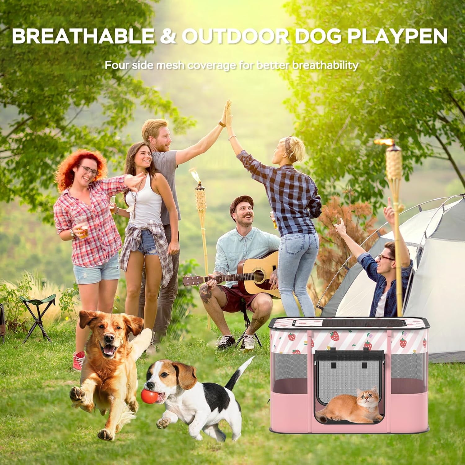 Portable Pet Playpen for Dogs, Cats & Rabbits - Collapsible Indoor Outdoor Kennel with Large Space