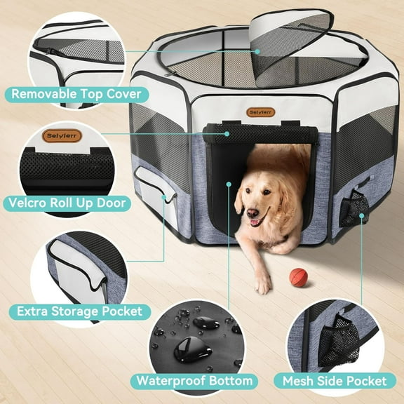Portable Pet Playpen for Small Dogs & Cats, Foldable with Carry Bag, Breathable Mesh Design