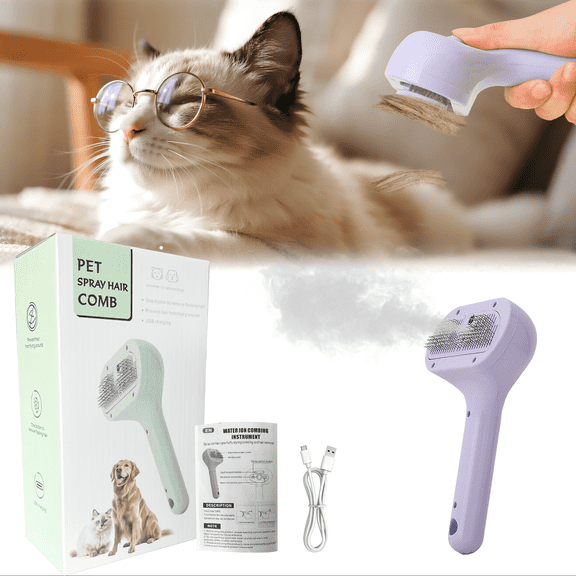 Pets Comb; Pets Grooming Brush with Deep Loose Hair Removal & Type-C Fast Charging, Purple (3 Pack) for Cats & Dogs