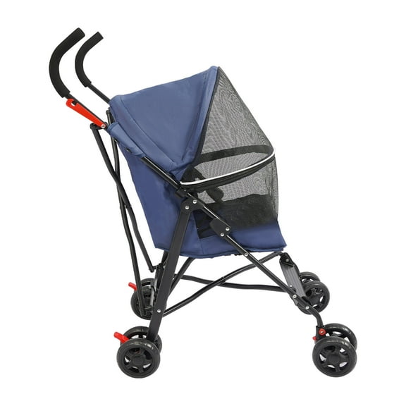 Portable Pet Stroller, Foldable Puppy Small Dog Cat Stroller with 4 Wheels/Cup Holder/Built-in Safety Tethe/Breathable Mesh/Rear Pocket, up to 22 pounds (Blue)