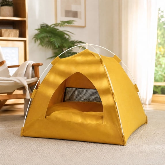 Portable Pet Tent Bed, Foldable Waterproof Cat Dog Tent House with Soft Cushion & Mesh Window, Indoor Outdoor Pet Cave Shelter,20.87×20.87×17.72in