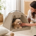 thumbnail image 1 of Portable Pet Tent for Cats and Small Dogs, Water-Resistant, with Cushion, Beige, 15.75x15.75x15.75in, 1 of 6