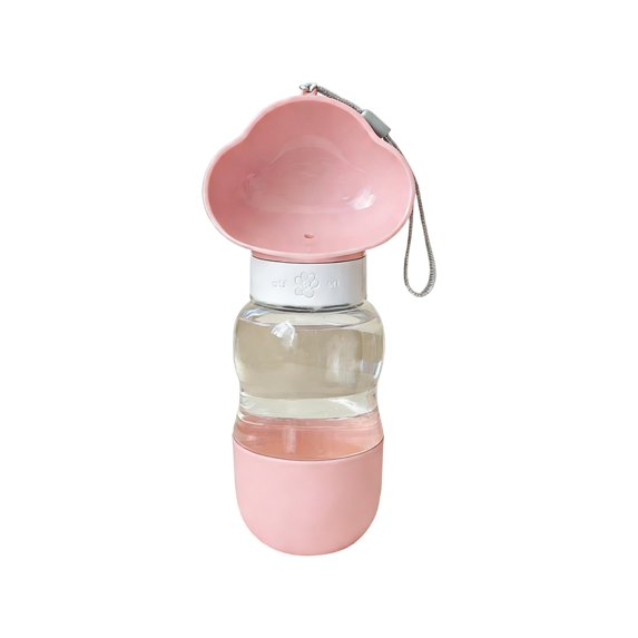 Portable Pet Travel Water Bottle 2-in-1 Foldable Outdoor Feeder and Drinker Cup Leak-Proof Lightweight for Dogs Cats Hiking Walking Camping, Pink