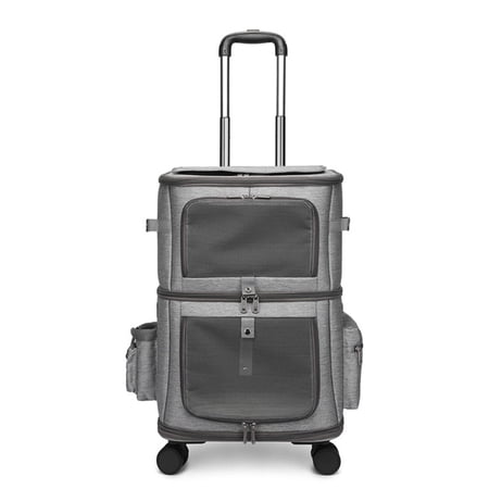 Portable Pet Trolley Bag Pull Rod Case Double Layer Telescopic Carrying Case Side Pockets Tote Cat Carrier for Transport Hiking Kitten Kitty