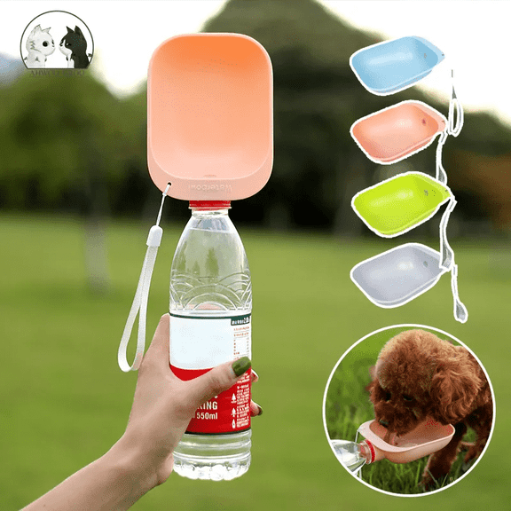Portable Pet Water Bottle Feeder – Clip-On Drinking Bowl for Pets, Gray