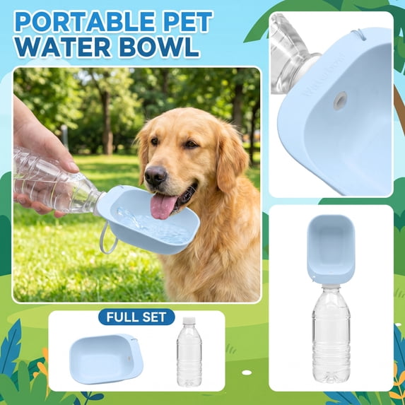 Portable Pet Water Bottle with Bowl, 5.1 x 3.7 Inch, Travel Dispenser for Dogs and Cats, Outdoor Walking Drinking Bottle(Blue)