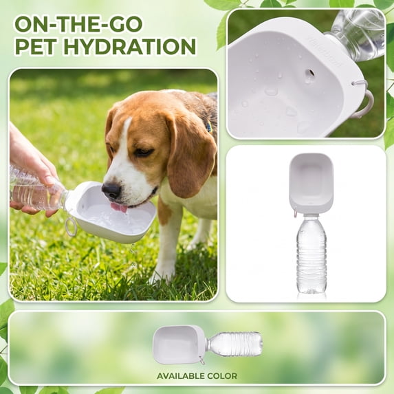 Portable Pet Water Bottle with Bowl, 5.1 x 3.7 Inch, Travel Dispenser for Dogs and Cats, Outdoor Walking Drinking Bottle(White)