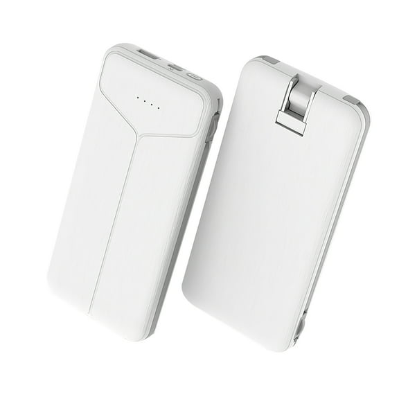 Portable Phone Charger with US Wall Plug TeqHome 10000mAh Power Bank with 2 Built-in Cables Fit for IOS Phone 14 Android and More White