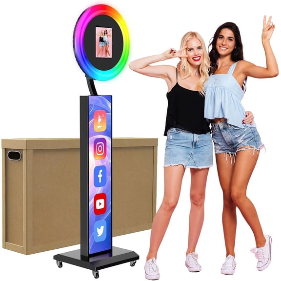 Portable Photo Booth Compatible with Any Ipad,Photo Booth Stand Shell with ChackTok PhotoBooth VIP 2 Month Member,Custom Logo,Perfect for Parties,Wedding and Events