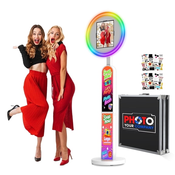 Portable Photo Booth Compatible with Any lpad, PhotoBooth Stand with Flight Case,Logo Custom,Remote Control RGB Lights for Christmas Parties Wedding(10.2/10.5" White)