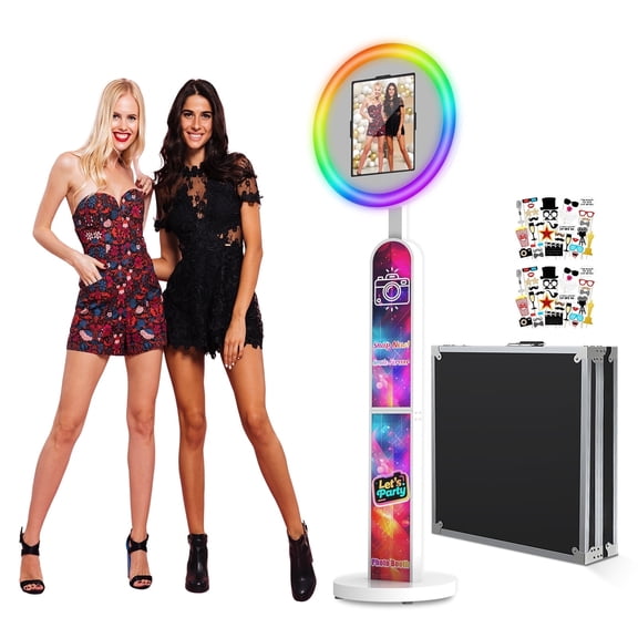 Portable Photo Booth Compatible with Any lpad, lpad Photo Booth Stand with Flight Case,Logo Custom,Remote Control RGB Lights,Selfie PhotoBooth for Christmas Parties (10.9/11" White)