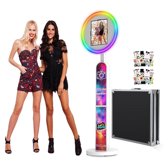 Portable Photo Booth Compatible with Any lpad, lpad Photo Booth Stand with Flight Case,Logo Custom,Remote Control RGB Lights,Selfie PhotoBooth for Christmas Parties (10.9/11" White)