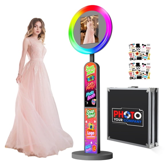 Portable Photo Booth Compatible with Any lpad, lpad Photo Booth Stand with Flight Case,Logo Custom,Remote Control RGB Lights,Selfie PhotoBooth for Christmas Parties (12.9/13"Black)