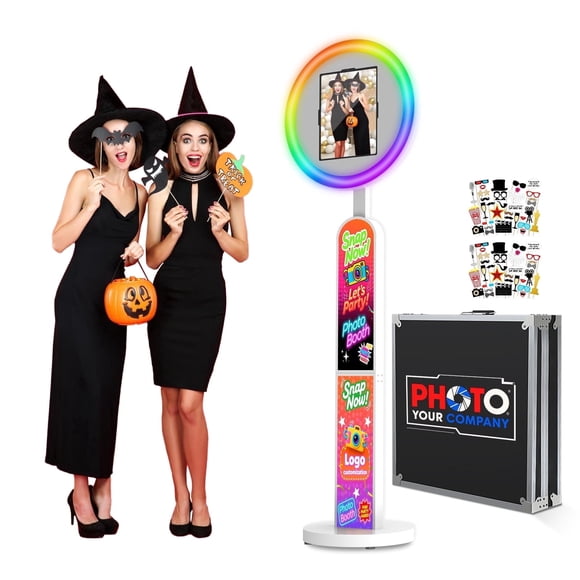Portable Photo Booth Compatible with Any lpad, lpad Photo Booth Stand with Flight Case,Logo Custom,Remote Control RGB Lights,Selfie PhotoBooth for Christmas Parties (12.9/13" White)