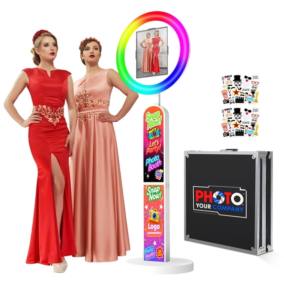 Portable Photo Booth Compatible with Any lpad, lpad Photo Booth Stand with Flight Case,Logo Custom,Remote Control RGB Lights,Selfie PhotoBooth for Christmas Parties (12.9/13" White)
