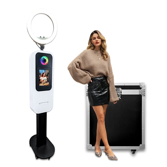 Portable Photo Booth Compatible with iPad for 10.2-13inch Photo Booth Stand Selfie Photobooth Machine Support Built-in Mini Printer for Party