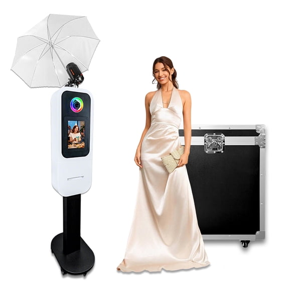 Portable Photo Booth Compatible with iPad for 10.2-13inch Photo Booth Stand Selfie Photobooth Machine Support Built-in Mini Printer for Party