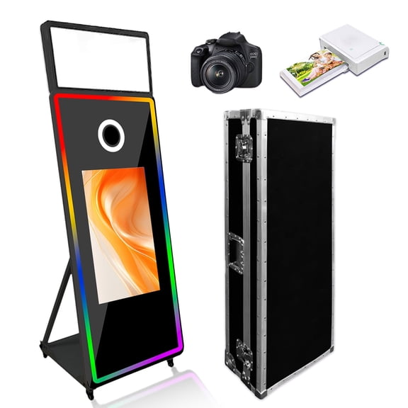 Portable Photo Booth Machine 65inch Mirror Magic Selfie Machine with 32inch LCD Touch Screen APP Control with Flight Case for Wedding