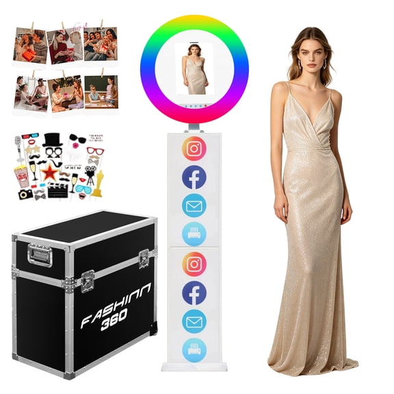 Photo Booth Machine with Compatible with Various iPad,RGB Ring Lighting, Photo Booth Stand Shell RGB Ring Light,with Flight Case,Perfect for Parties,Wedding and Events
